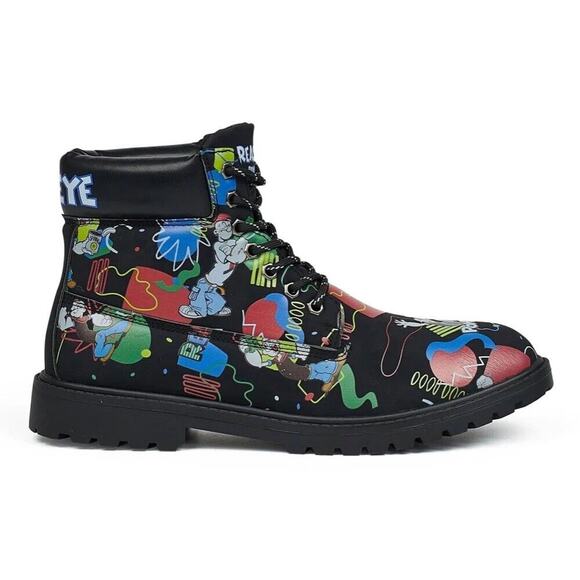 Popeye X Reason Collab Faux Suede Graffiti Print Boots Black Mens 10.5 - Picture 4 of 8